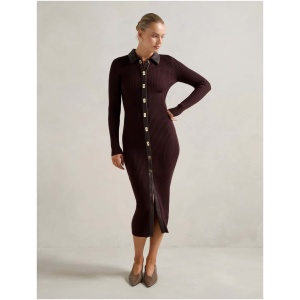 Forever New Women's Alex Vegan Leather Insert Midi Dress in Chocolate
