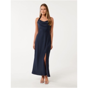 Forever New Women's Alice Halter Satin Maxi Dress in Navy