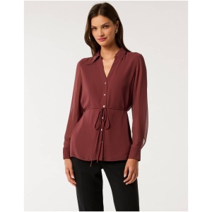 Forever New Women's Allegra Tie Belt Shirt in Oxblood Red