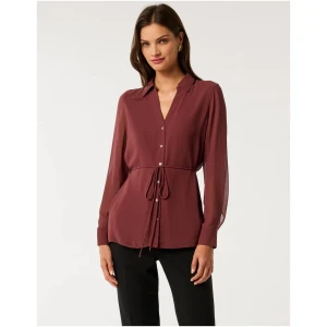 Forever New Women's Allegra Tie Belt Shirt in Oxblood Red