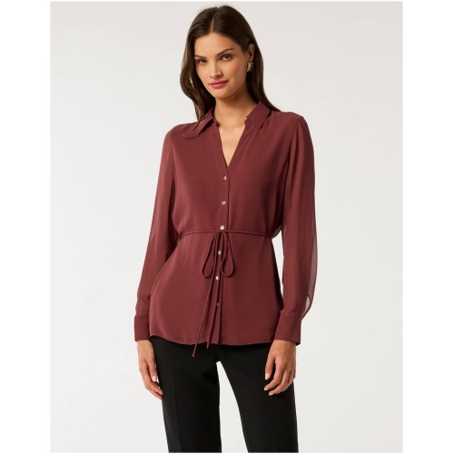 Forever New Women's Allegra Tie Belt Shirt in Oxblood Red