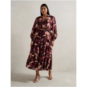 Forever New Women's Amanda Curve Plus Size Belted Tiered Midi Dress in Santon Floral