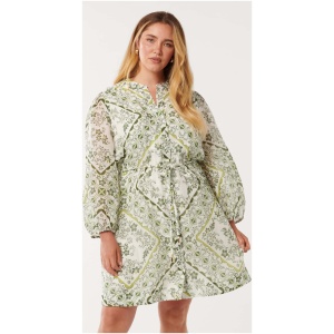 Forever New Women's Arden Curve Long Sleeve Mini Dress in Green Penola Tile
