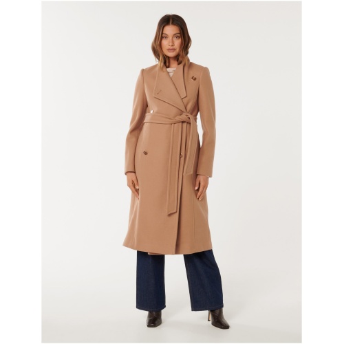 Forever New Women's Ari Funnel Neck Coat in Camel