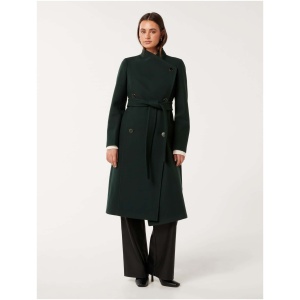 Forever New Women's Ari Funnel Neck Coat in Dark Green