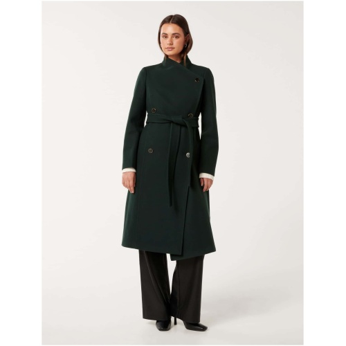 Forever New Women's Ari Funnel Neck Coat in Dark Green