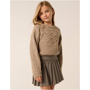 Forever New Women's Ari Teen Cable Knit Cropped Jumper in Camel Marle