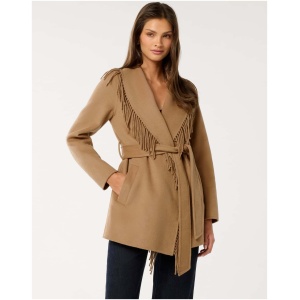 Forever New Women's Arlena Tassel Wrap Coat in Camel