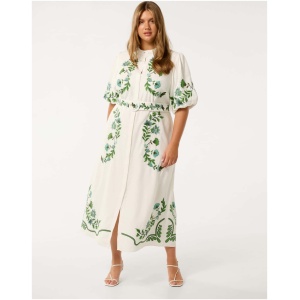 Forever New Women's Beth Curve Plus Size Embroidered Shirt Dress in Green Livia Floral