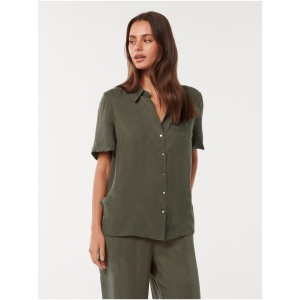Forever New Women's Betsy Cupro Shirt in Dark Green Co-Ord