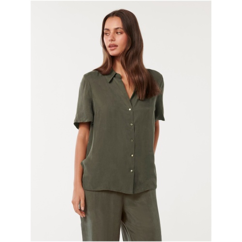 Forever New Women's Betsy Cupro Shirt in Dark Green Co-Ord