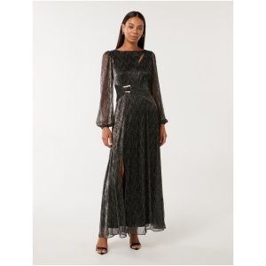 Forever New Women's Bridey Plisse Belted Midi Dress in Black
