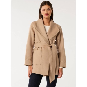 Forever New Women's Cami Stitch Detail Felled Coat in Camel