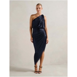 Forever New Women's Cassidy One-Shoulder Plisse Midi Dress in Navy