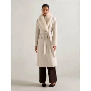 Forever New Women's Chelsea Petite Double-Breasted Faux Fur Collar Coat in Oatmeal Marle