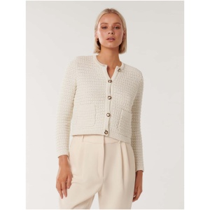 Forever New Women's Chloe Textured Knit Cardigan Sweater in Cream