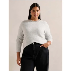 Forever New Women's Crystal Curve Embellished Neck Jumper in Silver Grey