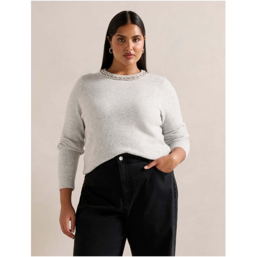 Forever New Women's Crystal Curve Embellished Neck Jumper in Silver Grey