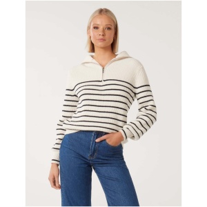 Forever New Women's Danielle Quarter Zip Knit Jumper in Cream/Navy Stripe