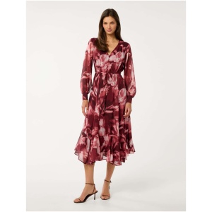 Forever New Women's Elizabeth Long Sleeve Midi Dress in Berry Odella Floral