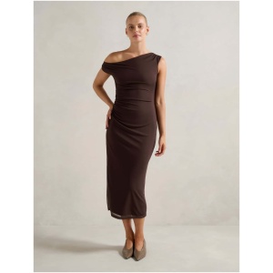Forever New Women's Gisella Tipped Mesh Midi Dress in Chocolate