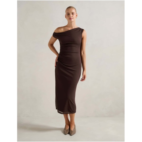 Forever New Women's Gisella Tipped Mesh Midi Dress in Chocolate