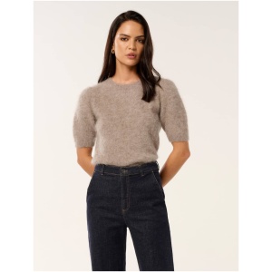 Forever New Women's Giselle Short Sleeved Fluffy Knit T-Shirt in Mocha