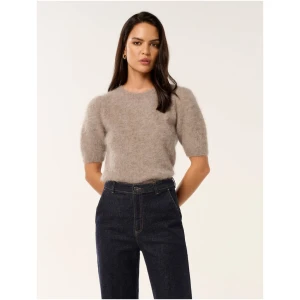 Forever New Women's Giselle Short Sleeved Fluffy Knit T-Shirt in Mocha