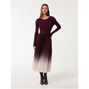 Forever New Women's Harmony Crew Ombre Pleat Midi Dress in Mulberry Ombre