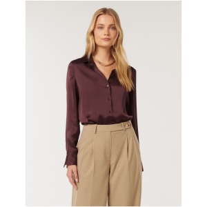 Forever New Women's Harvey Notched Neck Satin Shirt in Imperial Port