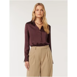 Forever New Women's Harvey Notched Neck Satin Shirt in Imperial Port