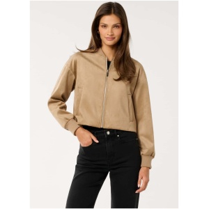 Forever New Women's Hazel Vegan Suede Bomber Jacket in Light Camel