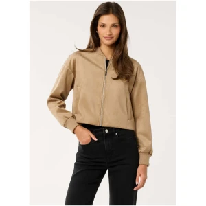 Forever New Women's Hazel Vegan Suede Bomber Jacket in Light Camel