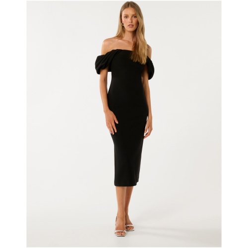 Forever New Women's Jacinta Off-Shoulder Bodycon Midi Dress in Black