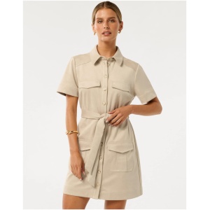 Forever New Women's Jupiter Petite Utility Suede Mini Dress in Soft Oak