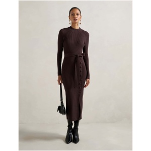 Forever New Women's Kiara Petite Button Detail Midi Dress in Chocolate