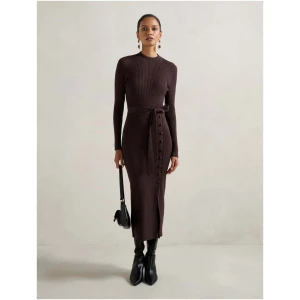 Forever New Women's Kiara Petite Button Detail Midi Dress in Chocolate