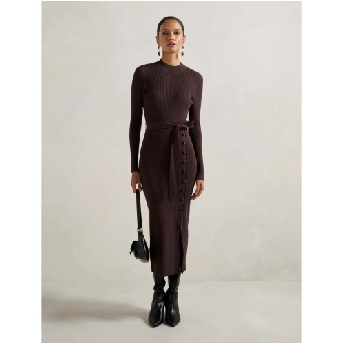 Forever New Women's Kiara Petite Button Detail Midi Dress in Chocolate