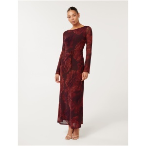 Forever New Women's Kiri Jersey Mesh Midi Dress in Red Ingrid Floral