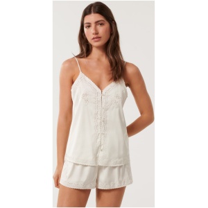 Forever New Women's Lauretta Two Piece Short PJ Set in White Stardust