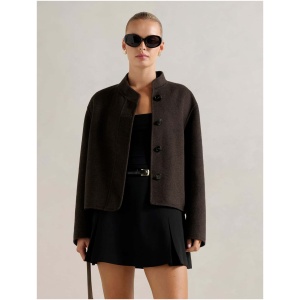 Forever New Women's Lex Felled Bomber Jacket in Chocolate