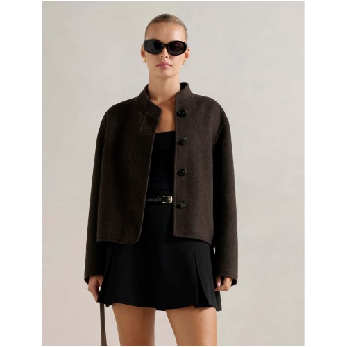 Forever New Women's Lex Felled Bomber Jacket in Chocolate