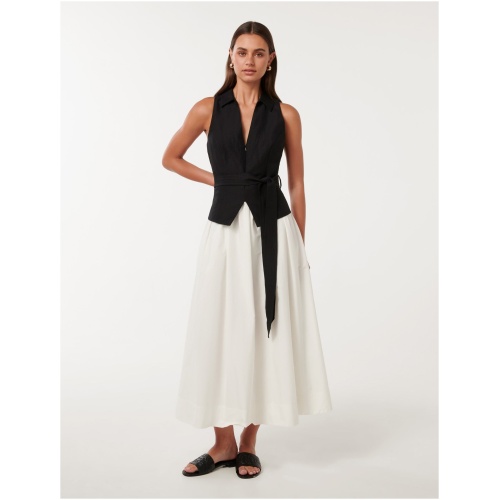 Forever New Women's Liana 2 in 1 Collared Midi Dress in Black White