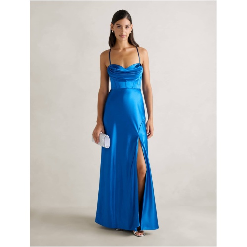 Forever New Women's Luna Corset Satin Maxi Dress in Intense Azure