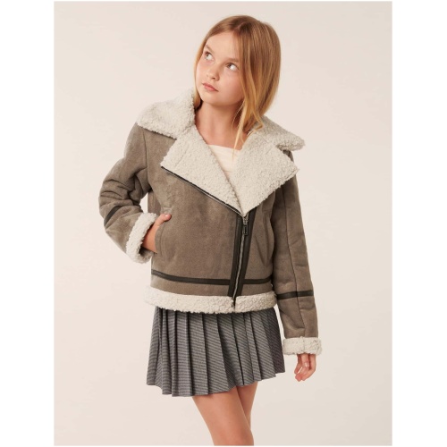 Forever New Women's Macy Teen Aviator Jacket in Umber Black-Brown