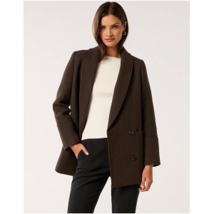 Forever New Women's Mapel Shawl Double Breasted Coat in Chocolate