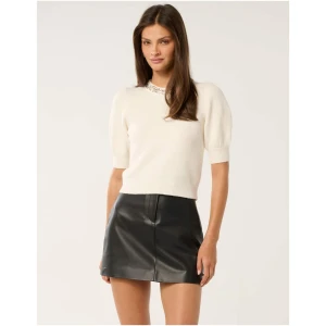 Forever New Women's Maria Embellished Collar Knit Tee Shirt in Cream