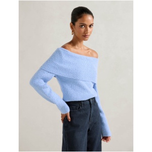 Forever New Women's Mariah Petite Boucle Bardot Jumper in Blue