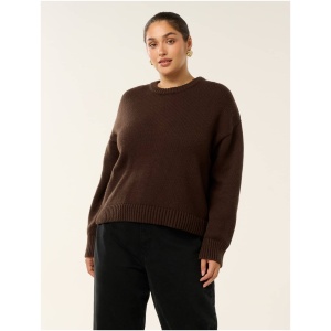 Forever New Women's Matilda Curve Plus Size Knit Crew Neck Sweater in Shadow Brown