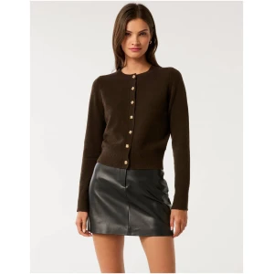 Forever New Women's May Crew Neck Cardigan Sweater in Chocolate